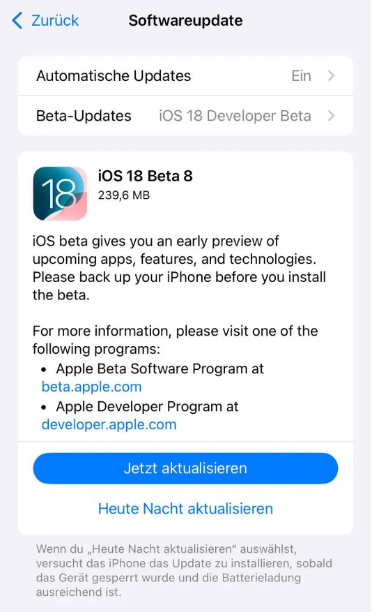 武邑苹果手机维修分享苹果 iOS / iPadOS 18 开发者预览版 Beta 8 发布 